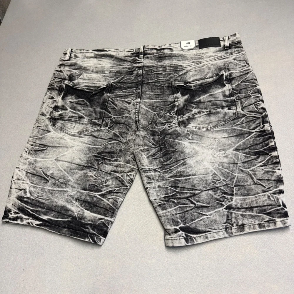 Southpole Essentials Mens 48 Acid Wash Moto Denim Shorts Gray Black Stretch New